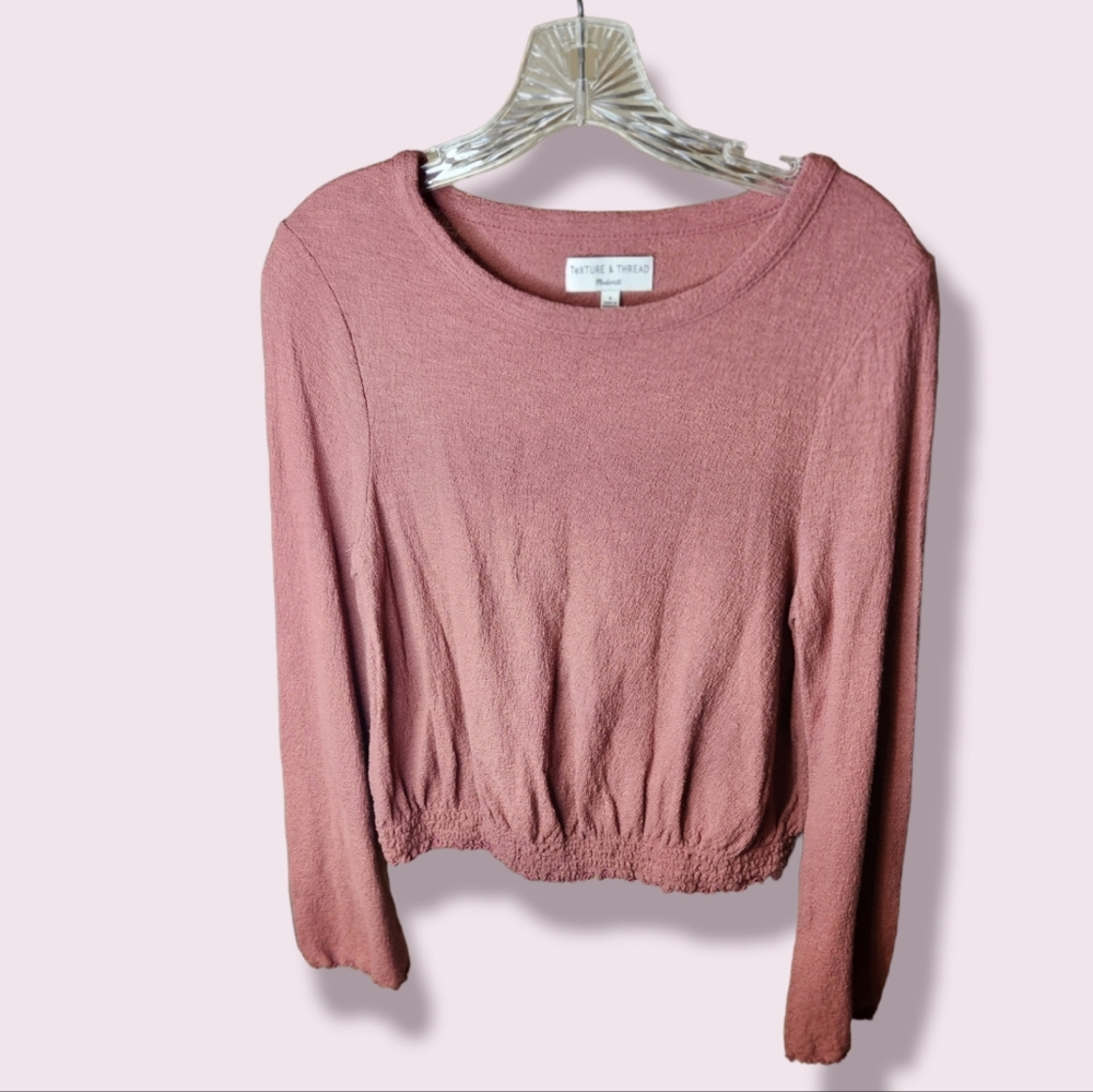 Madewell Texture and Thread Crop Style Shirt Bell Sleeves (S) Cinch Waist
